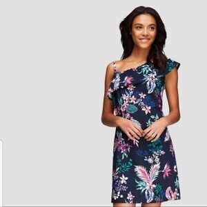 Joe Fresh Navy Ruffled Shoulder Dress